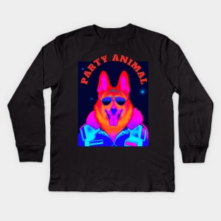 Party Animal Police K9 Dog Synthwave Retro Kids Long Sleeve T-Shirt